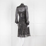 Diane Von Furstenberg Grey Animal Print Silk Long Sleeve Dress With Slip