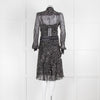 Diane Von Furstenberg Grey Animal Print Silk Long Sleeve Dress With Slip