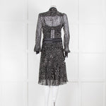 Diane Von Furstenberg Grey Animal Print Silk Long Sleeve Dress With Slip