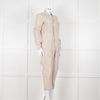 White Story Beige Linen Button Up Jumpsuit