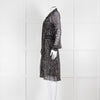 Diane Von Furstenberg Grey Animal Print Silk Long Sleeve Dress With Slip