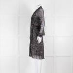 Diane Von Furstenberg Grey Animal Print Silk Long Sleeve Dress With Slip