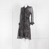 Diane Von Furstenberg Grey Animal Print Silk Long Sleeve Dress With Slip