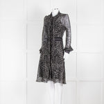 Diane Von Furstenberg Grey Animal Print Silk Long Sleeve Dress With Slip