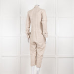 White Story Beige Linen Button Up Jumpsuit