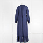 Masscob Navy Blue Linen Long Sleeve Dress
