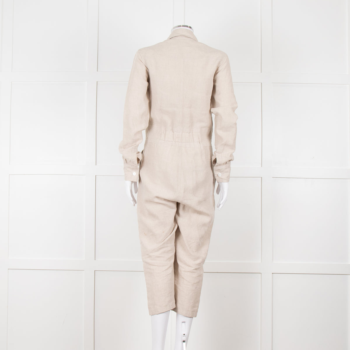 White Story Beige Linen Button Up Jumpsuit