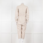 White Story Beige Linen Button Up Jumpsuit