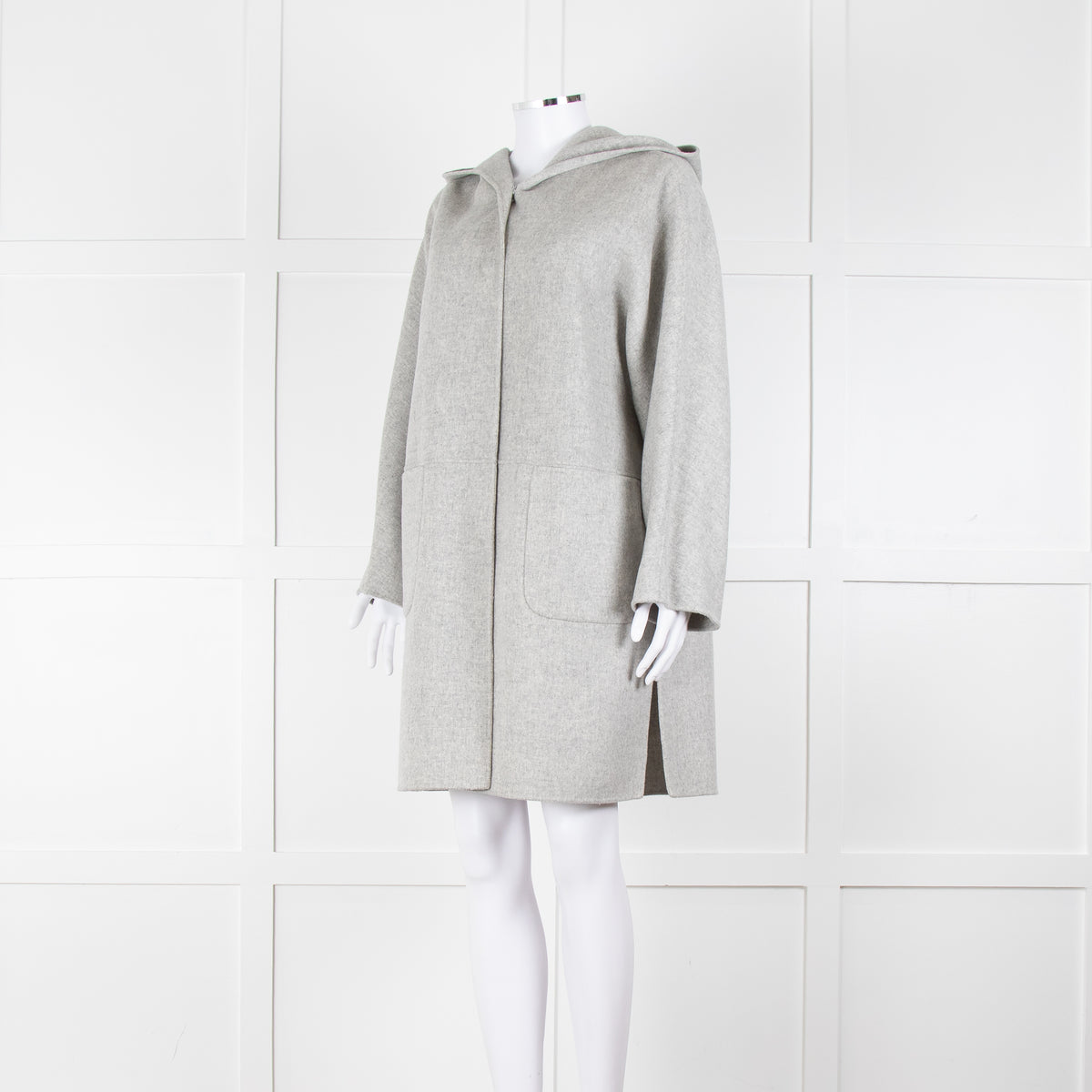 Weekend Max Mara Light Grey Wool Hooded Coat