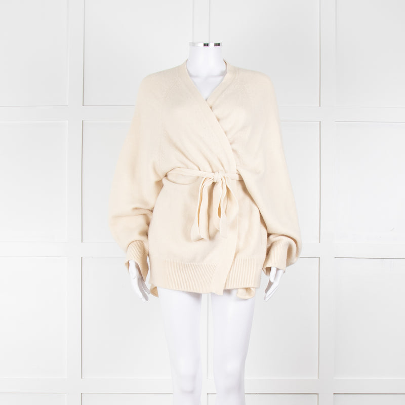 Raey Cream Cashmere Belted Cardigan