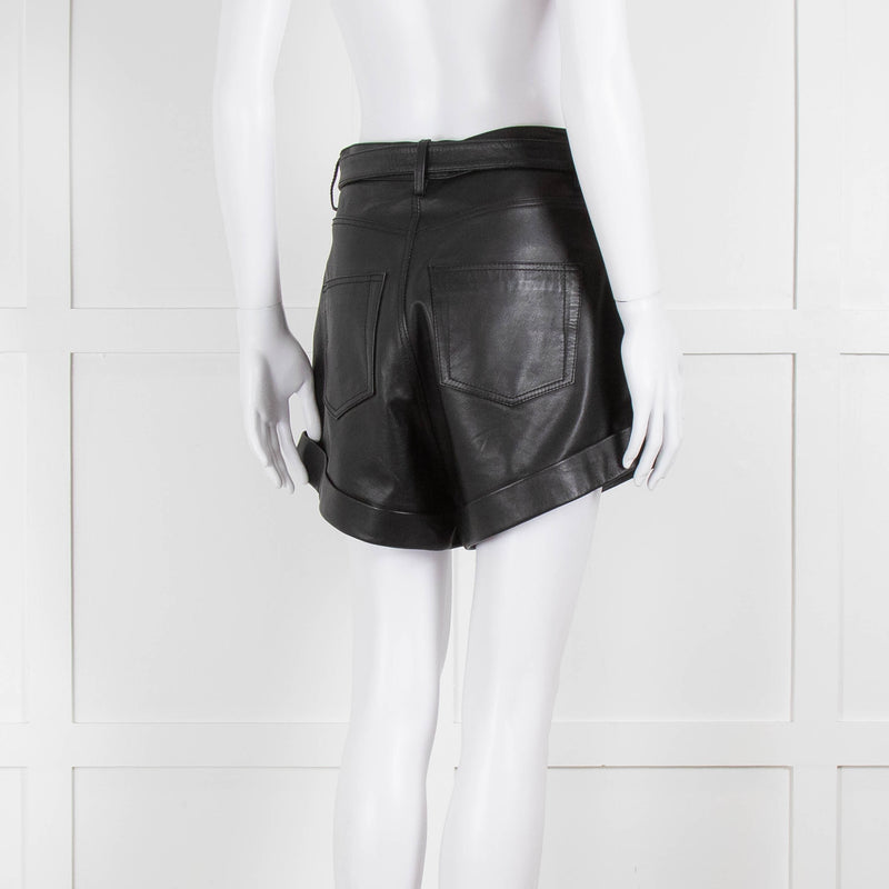 The Kooples Black Leather Double Buckle Belted Shorts