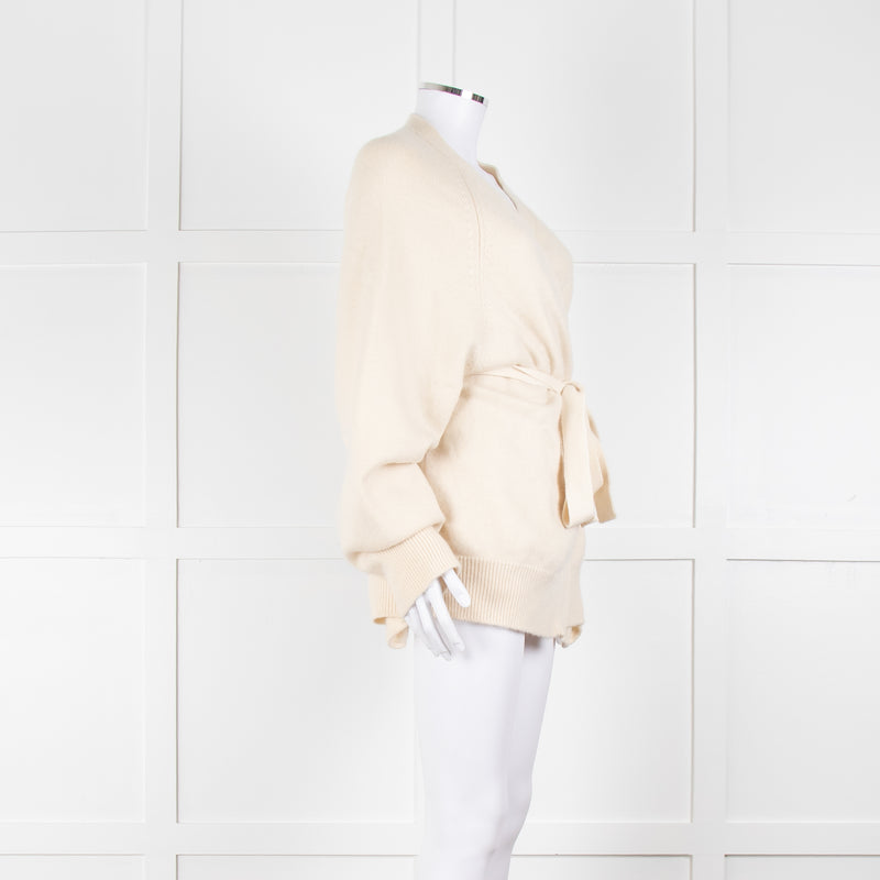 Raey Cream Cashmere Belted Cardigan