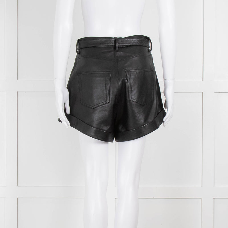 The Kooples Black Leather Double Buckle Belted Shorts
