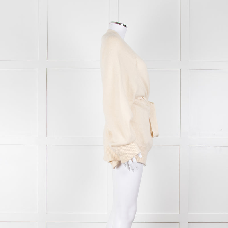 Raey Cream Cashmere Belted Cardigan