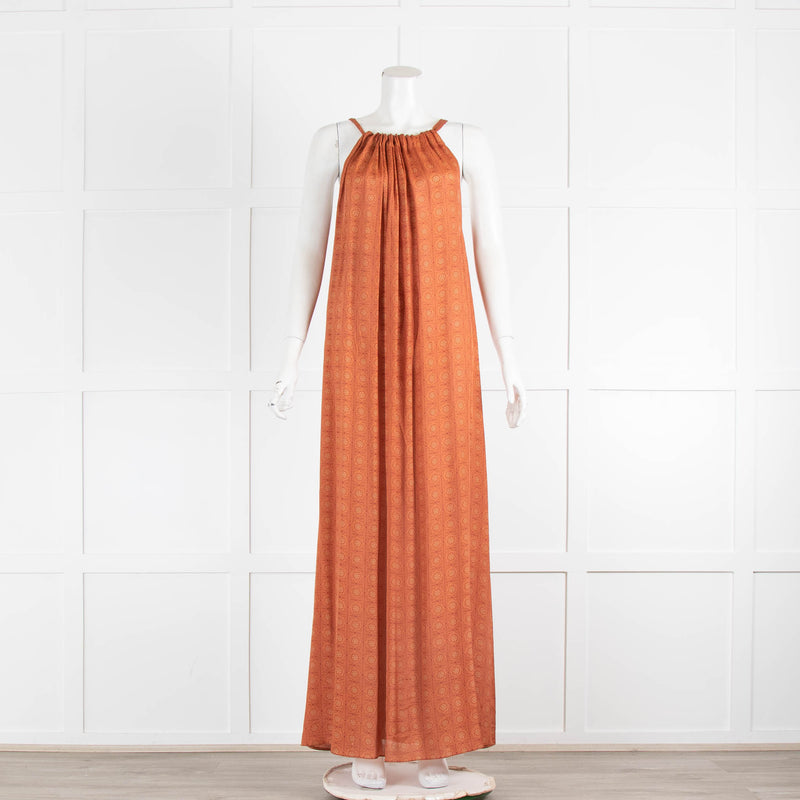 Hansine Orange Print Sleeveless Maxi Dress