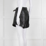 The Kooples Black Leather Double Buckle Belted Shorts