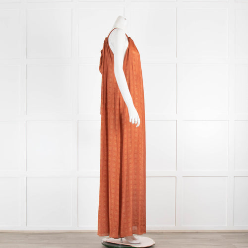 Hansine Orange Print Sleeveless Maxi Dress