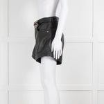 The Kooples Black Leather Double Buckle Belted Shorts