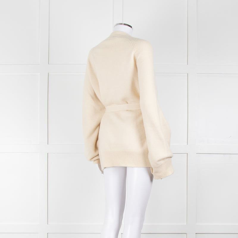 Raey Cream Cashmere Belted Cardigan
