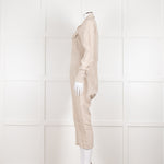 White Story Beige Linen Button Up Jumpsuit