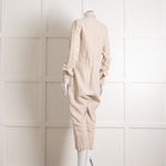 White Story Beige Linen Button Up Jumpsuit