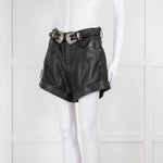 The Kooples Black Leather Double Buckle Belted Shorts