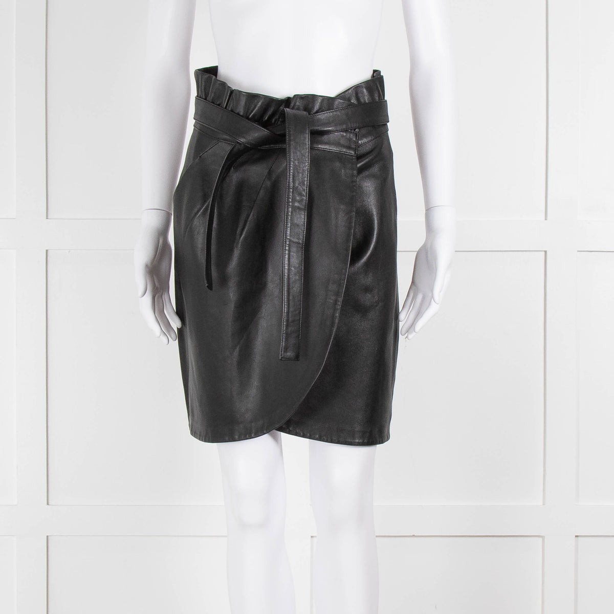 Ba&sh Black Leather High Waisted Wrap Skirt
