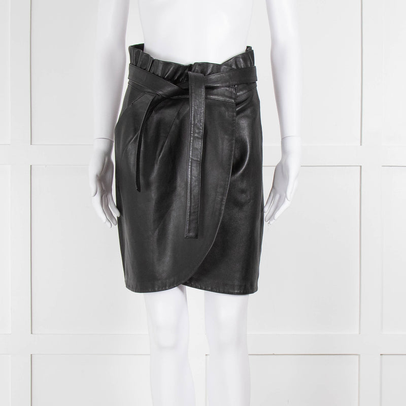 Ba&sh Black Leather High Waisted Wrap Skirt