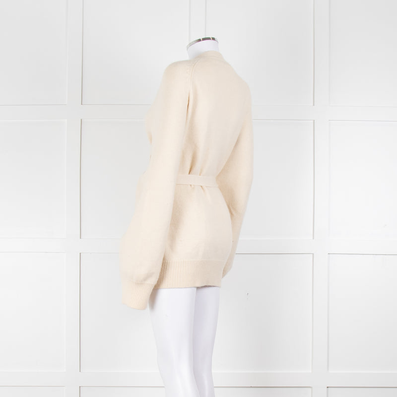 Raey Cream Cashmere Belted Cardigan