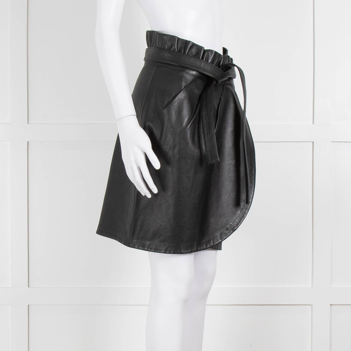 Ba&sh Black Leather High Waisted Wrap Skirt