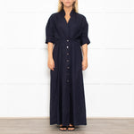 White Story Navy Cotton Gathered Waist Shirt Dress