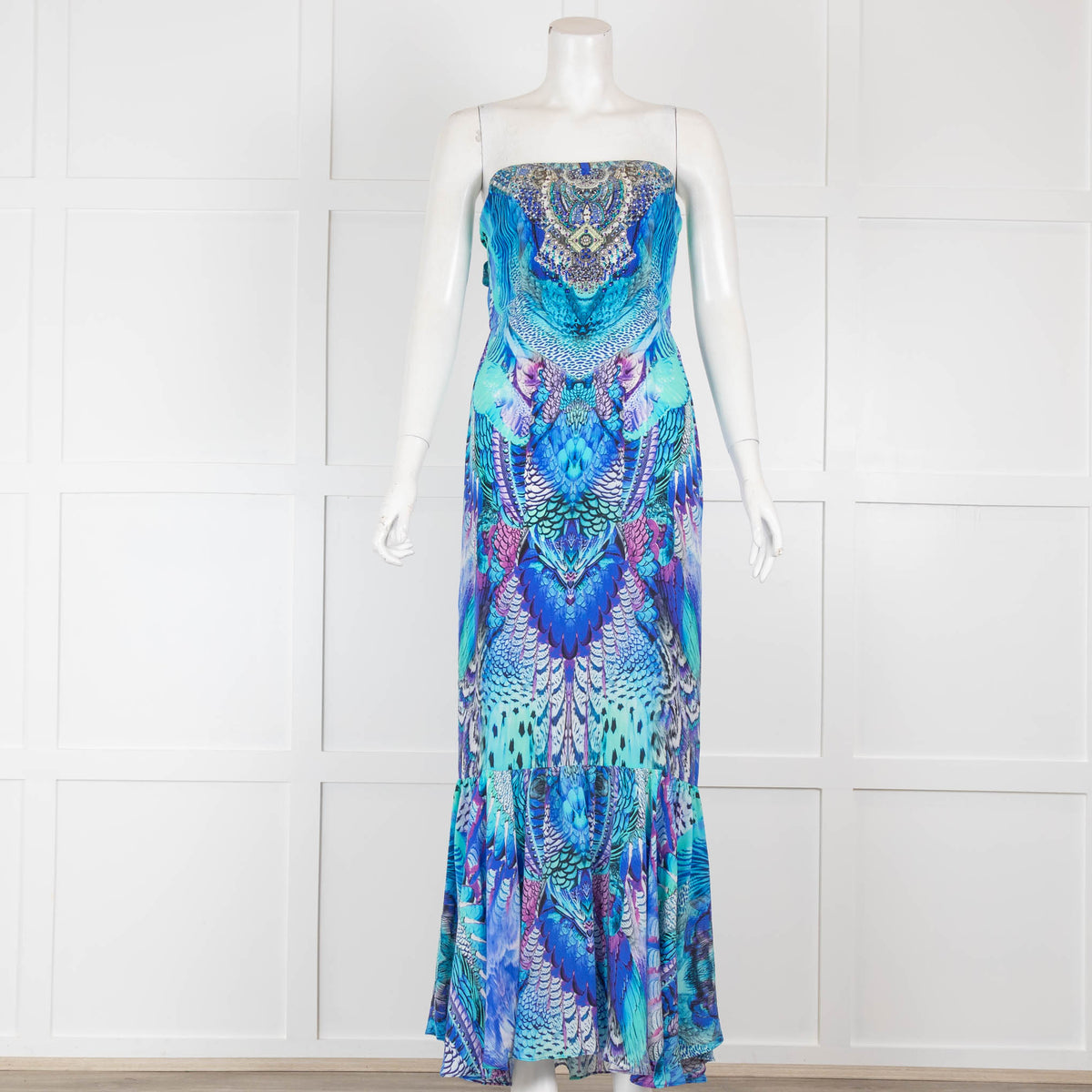 Camilla Blue Beaded Strapless Maxi Dress