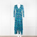 Ganni Black Blue Floral Wrapped Midi Dress