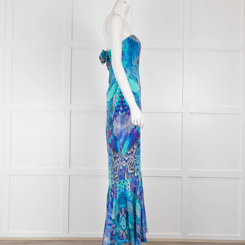 Camilla Blue Beaded Strapless Maxi Dress