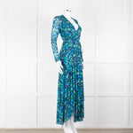 Ganni Black Blue Floral Wrapped Midi Dress