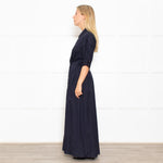 White Story Navy Cotton Gathered Waist Shirt Dress