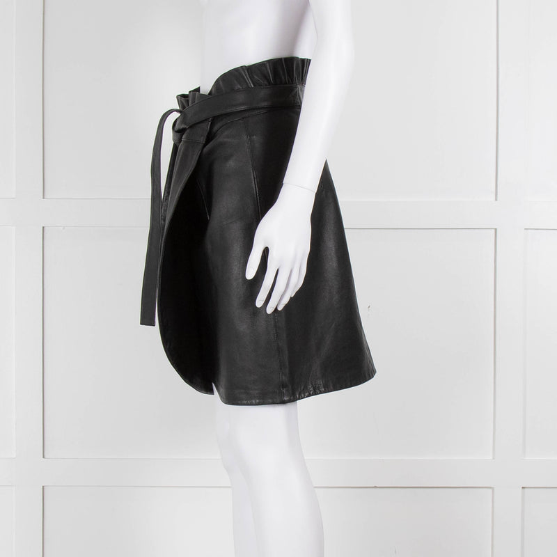 Ba&sh Black Leather High Waisted Wrap Skirt