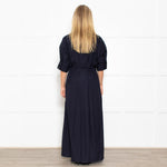 White Story Navy Cotton Gathered Waist Shirt Dress