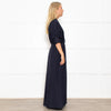 White Story Navy Cotton Gathered Waist Shirt Dress