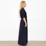 White Story Navy Cotton Gathered Waist Shirt Dress