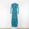 Ganni Black Blue Floral Wrapped Midi Dress