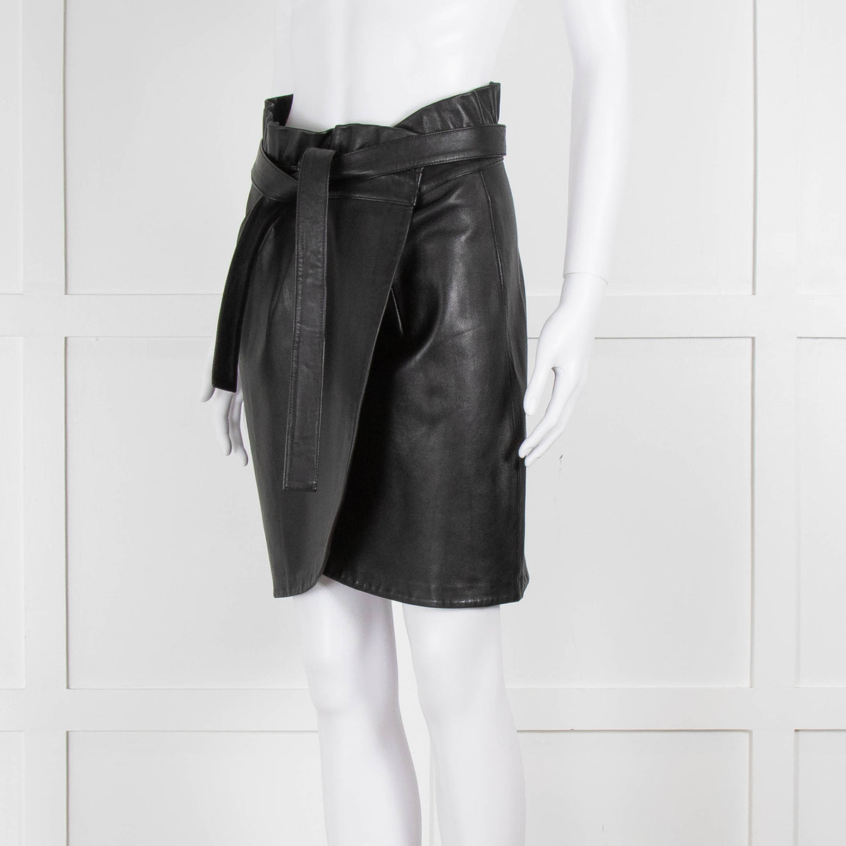 Ba&sh Black Leather High Waisted Wrap Skirt
