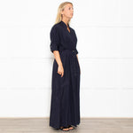 White Story Navy Cotton Gathered Waist Shirt Dress
