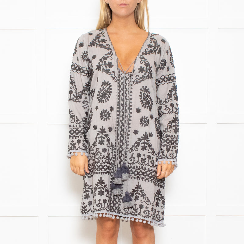 Pranella Lilac And Grey Print Bobble Hem Coverup