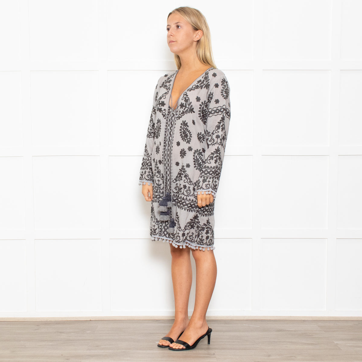 Pranella Lilac And Grey Print Bobble Hem Coverup