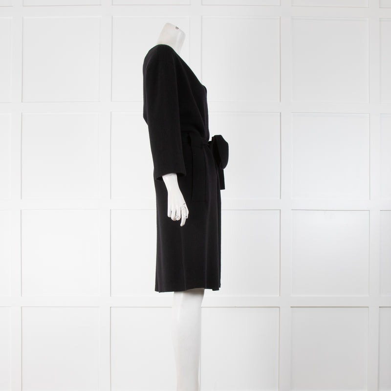 Allude Black Cashmere Long Belted Knit Cardigan Coat