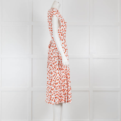DVF White Orange Floral Sleeveless Wrap Dress