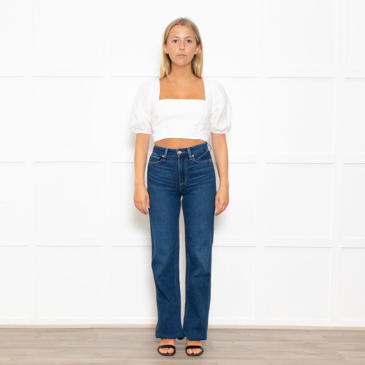 Reformation White Linen Stretch Back Crop Blouse