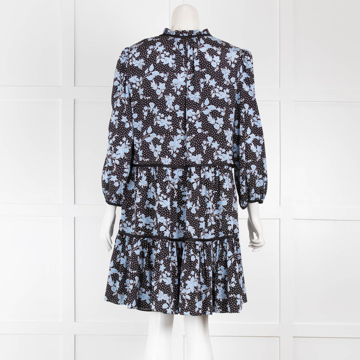 Veronica Beard Black Blue Floral Long Sleeve Dress