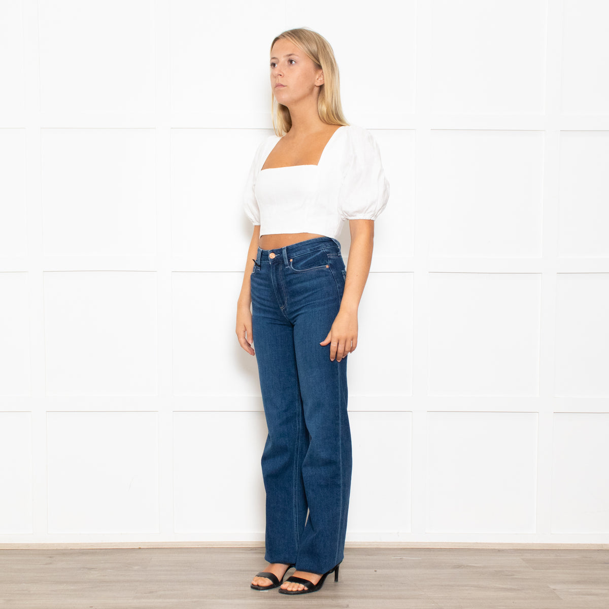 Reformation White Linen Stretch Back Crop Blouse